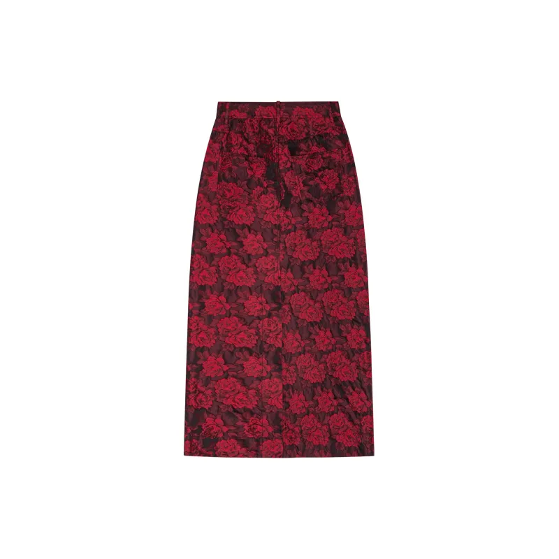 GANNI Botanical Jacquard Long Skirt Casual Long Skirts Women's Red-1