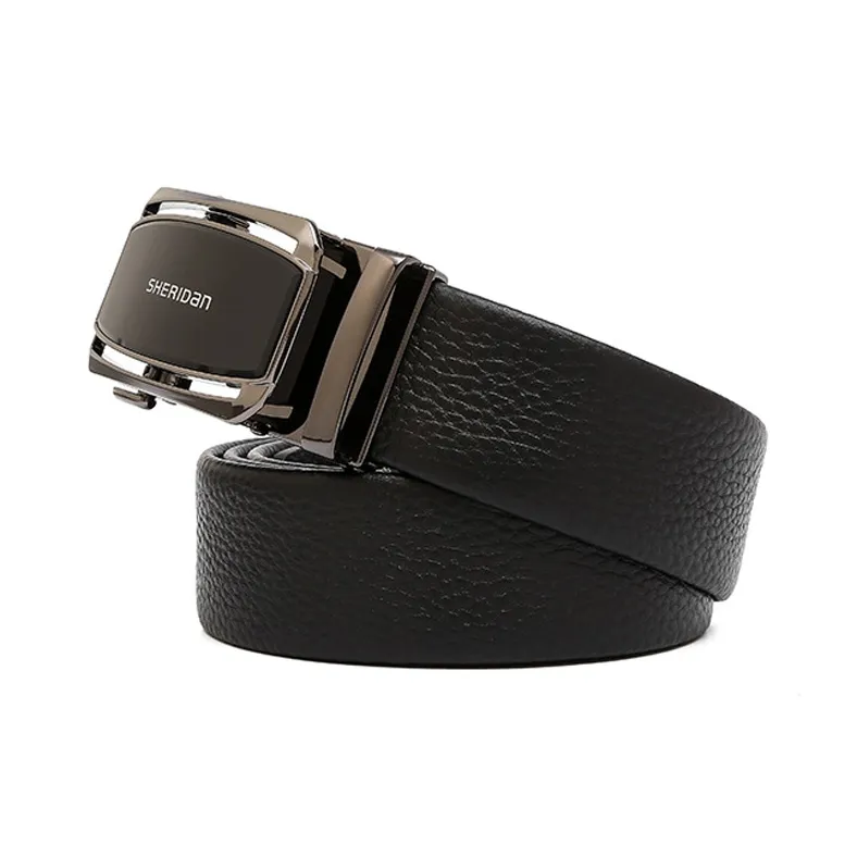 SHERIDan Business Casual Cow Leather Alloy Automatic Buckle Belt Men's Black Width  3.5cm-1