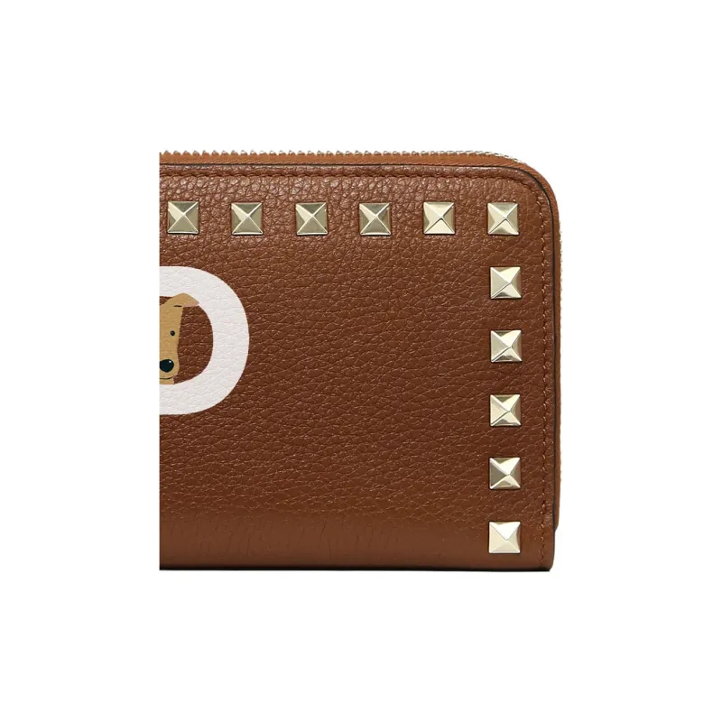 Valentino GARAVANI ROCKSTUD Grained Calfskin Wallet Women's Horse Saddle Color/White-4