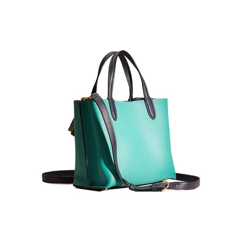 COACH Willow Polished Pebbled Leather Handbag Medium Size Women's Brass Bright Green Multicolor-1