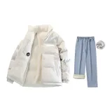 Light khaki cotton clothing + light blue fleece denim