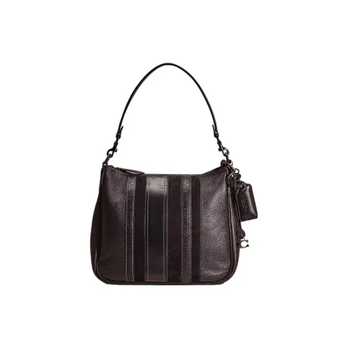 COACH Cary Soft Leather Portable Crossbody Bag, Shoulder Bag Large Size Women's Tin & Black