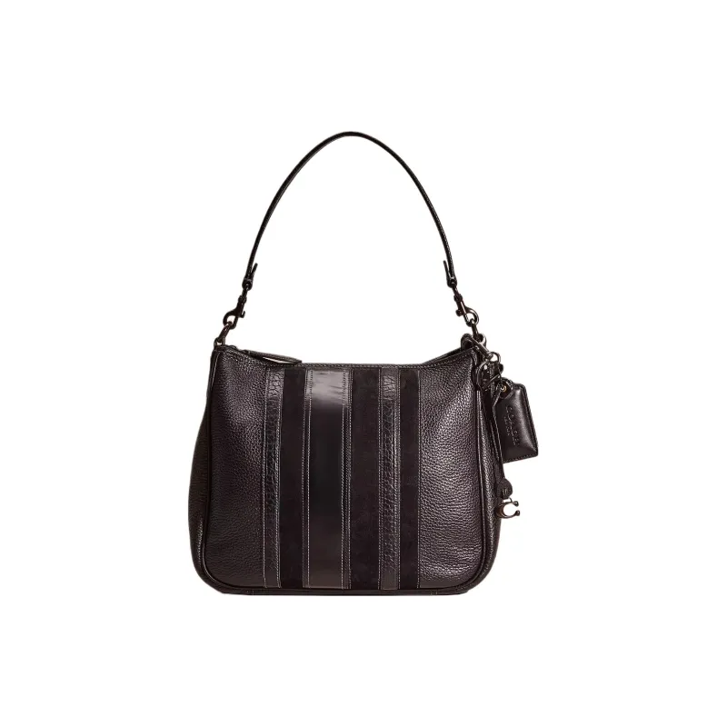 COACH Cary Soft Leather Portable Crossbody Bag, Shoulder Bag Large Size Women's Tin & Black-0