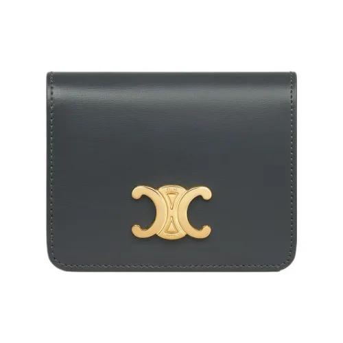 CELINE Triomphe Shiny Calfskin Wallet Women's Slate Gray