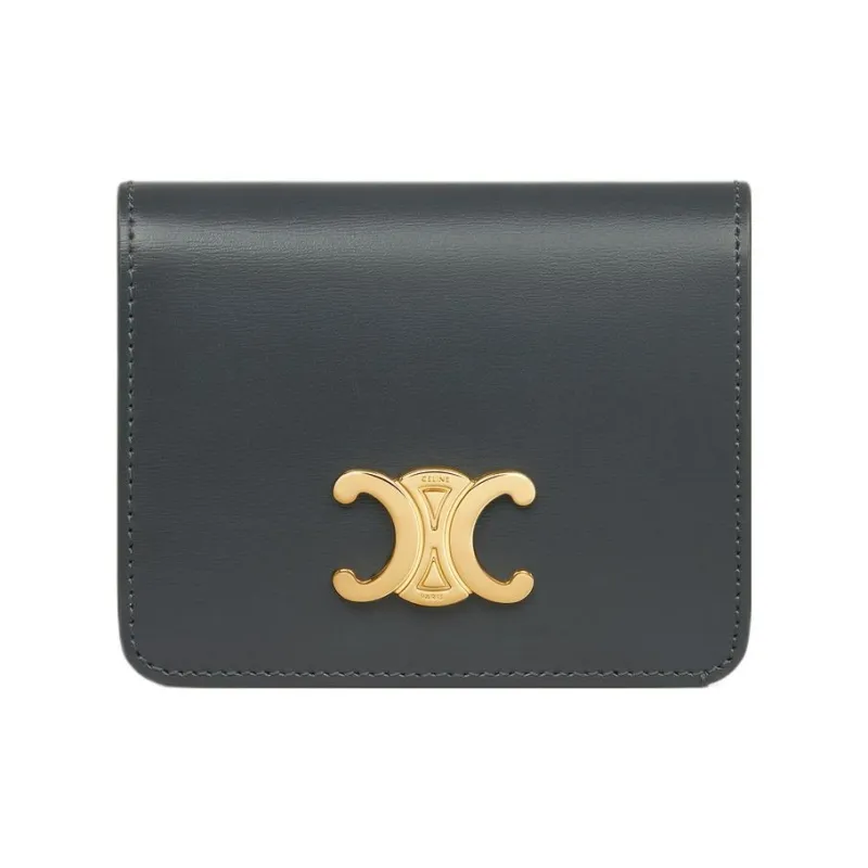 CELINE Triomphe Shiny Calfskin Wallet Women's Slate Gray-0