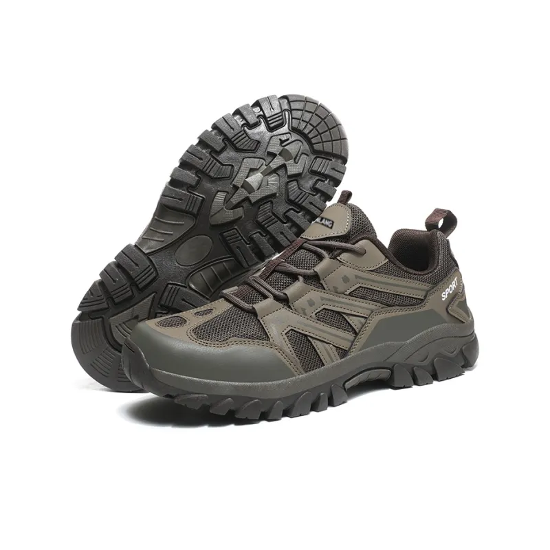 GESENLANG Wear Resistant Breathable Slip Resistant Low Top Outdoor Shoes Men's Khaki-4