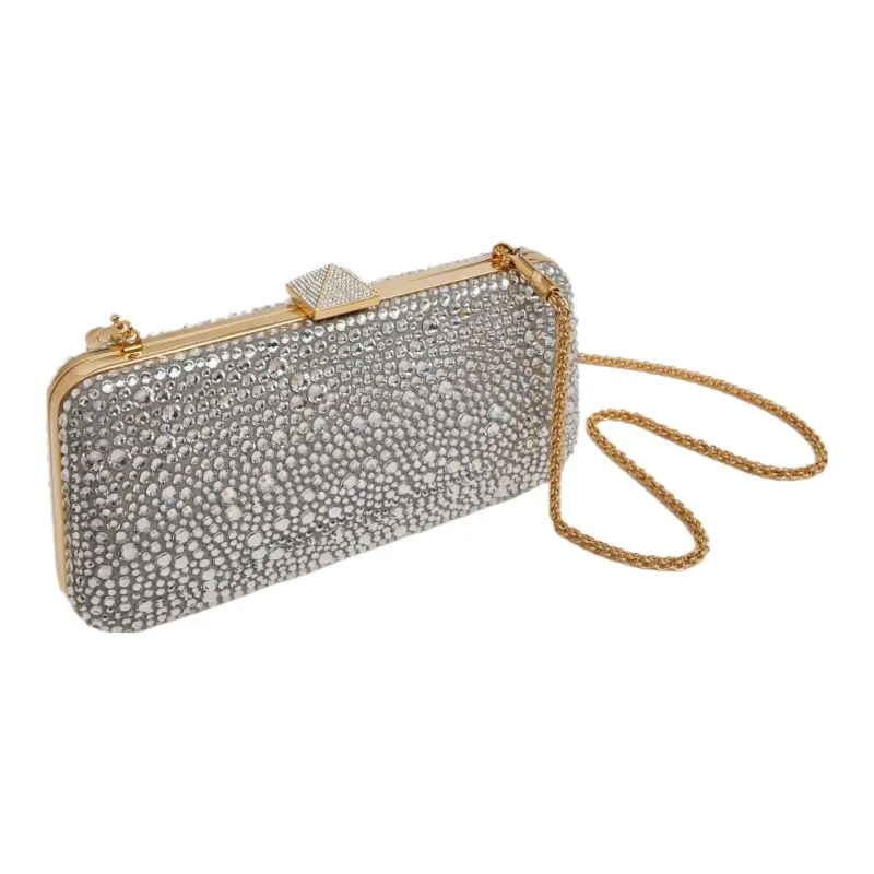 Valentino Rhinestone Clutch Women's Silver-4