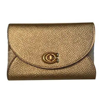 COACH Cross Stitch Leather Coin Purses Card Holders Women's Platinum