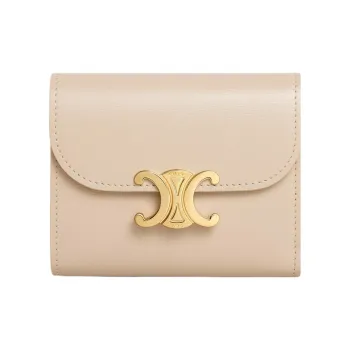 CELINE Triomphe Shiny Calfskin Wallet Small Size Women's Nude