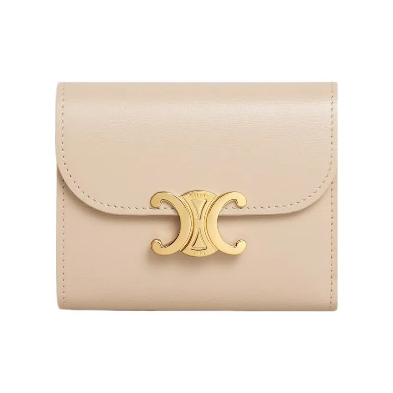 CELINE Triomphe Shiny Calfskin Wallet Small Size Women's Nude-0
