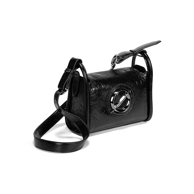 JELLYTOYBOY Cow Leather Patchwork With Artificial Leather Curvy Pack Shoulder Bag Crossbody Bag Women's Black-3