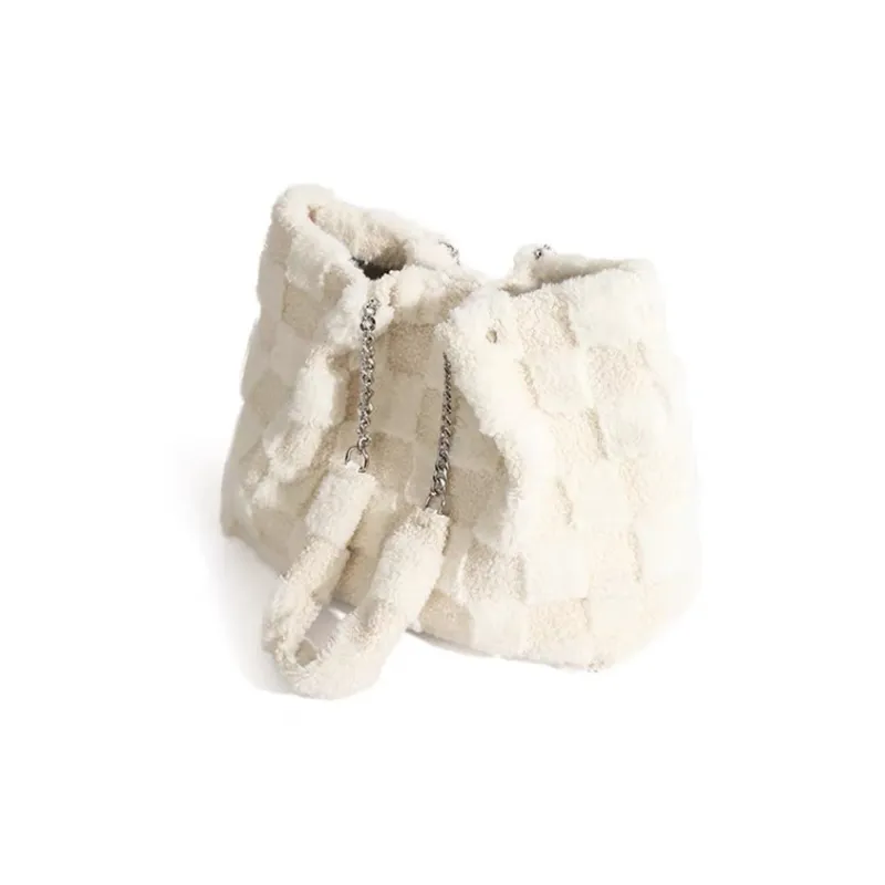 Bywhich Plush Totes Handbag Shoulder Bag Large Size Women's White-1