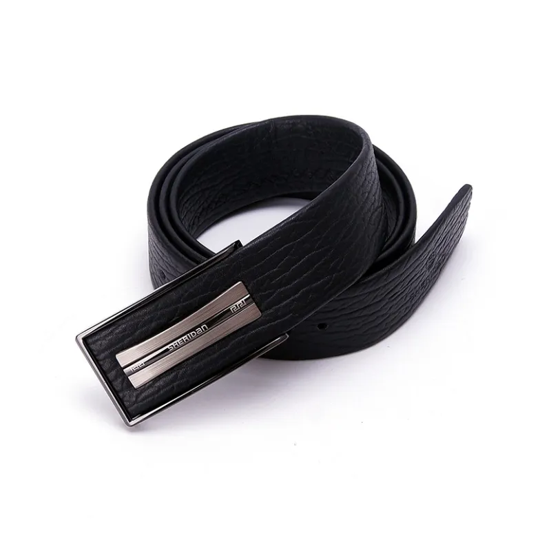SHERIDan Business Casual Plate Buckle Cow Leather Belts Men's Black Width 3.5cm-0