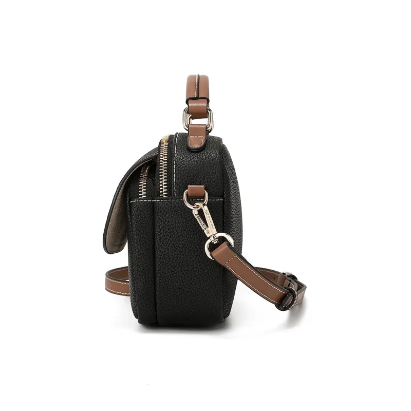 MEXICAN Cow Leather Pandora Bag, One Shoulder Handbag Regular Women's Midnight Black/Almond White/Trench Gray-4