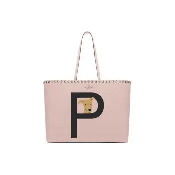 Valentino GARAVANI ROCKSTUD Grained Calfskin Tote Bag Shopping Bag Shoulder Bag Handbag Women's Rose Quartz With Black