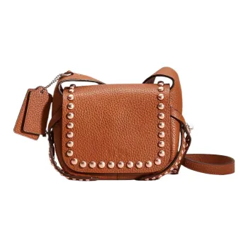 COACH Dakotah Leather Shoulder Bag Crossbody Bag Mini Women's Saddle Leather With Peach Accents