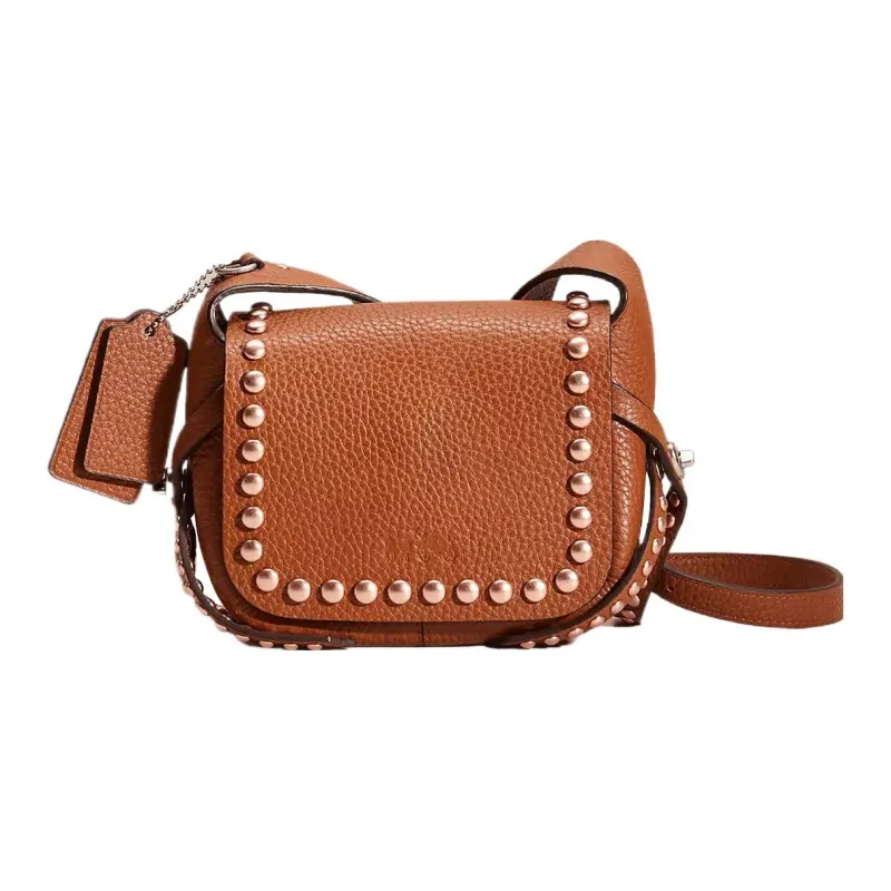 COACH Dakotah Leather Shoulder Bag Crossbody Bag Mini Women's Saddle Leather With Peach Accents-0