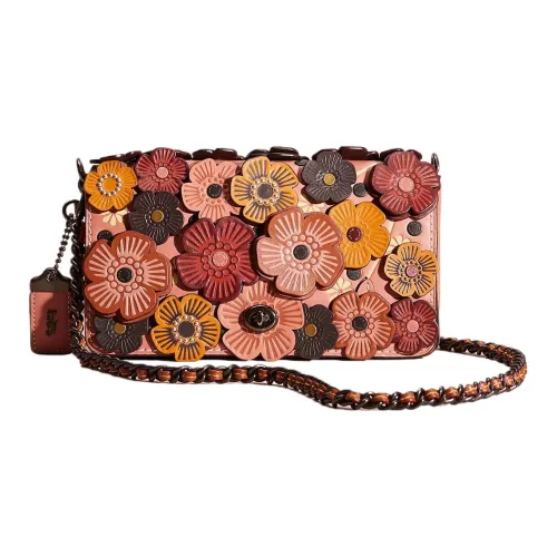 COACH Dinky Leather Shoulder Bag, Crossbody Bag Medium Size Women's White Metal & Dust Earth Tone Rose