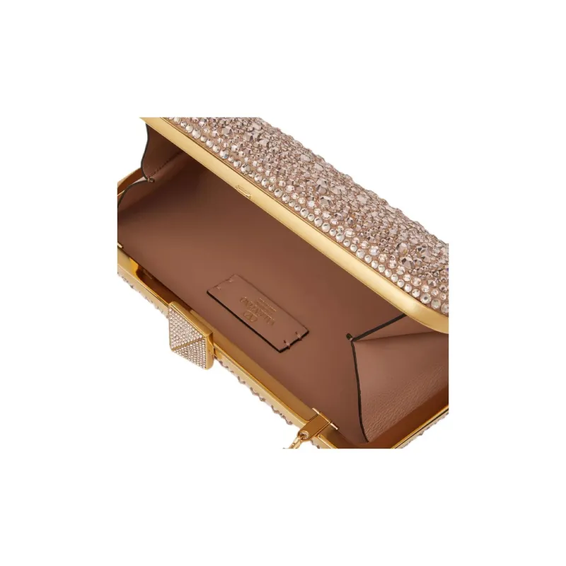 Valentino CARRY SECRETS Rhinestone One Shoulder Crossbody Clutches Women's Gold Quartz-6