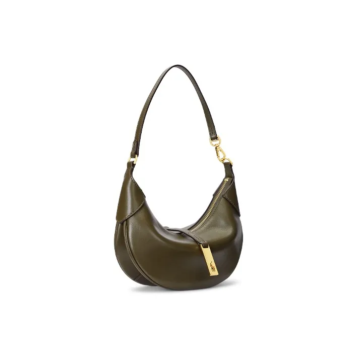 Polo Ralph Lauren Polo ID Cow Leather Crescent Bag, Handbag, Shoulder Bag Mini Women's Moss-1