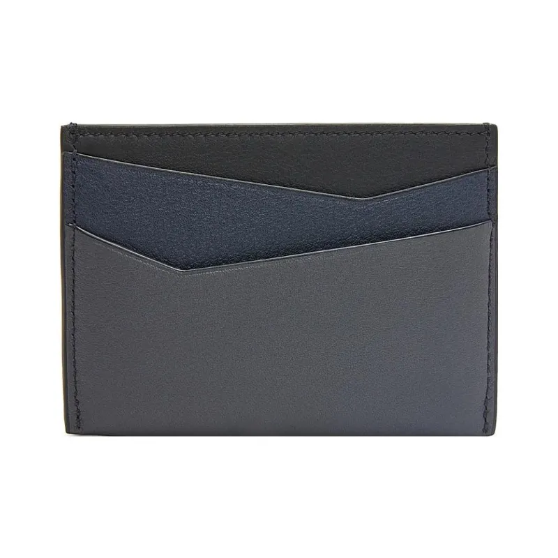 LOEWE Puzzle Cow Leather Card Holder Men's Dark Marine Blue With Coal Gray Accents-3