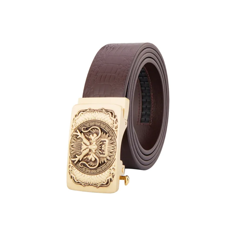 Cows Reign Relief Brass Chinese Style Chinese Zodiac Dragon Leather Belts Men's-4