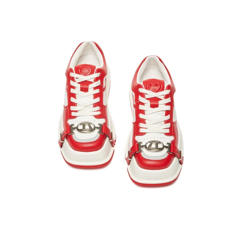 BURGELY Thermal, Lightweight, Breathable, Height Increasing Low Top Skateboard Shoes Women's Red-2