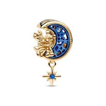Pandora Gold Plated Copper Silver Alloy Imitation Shell Glass Pendants Women's Blue