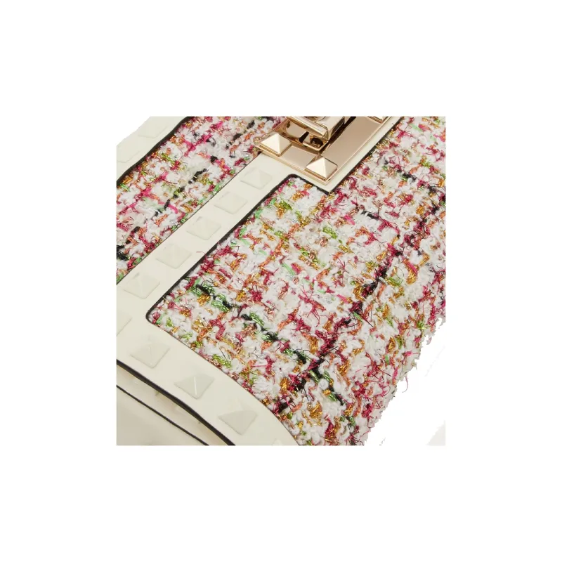 Valentino Rockstud Tweed Handbag Shoulder Bag Women's Multicolor-5