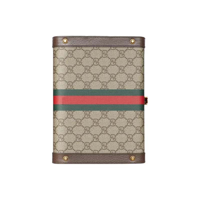GUCCI Canvas With Leather Binding Makeup Bag Makeup Case Large Size Unisex Beige & Ebony-4
