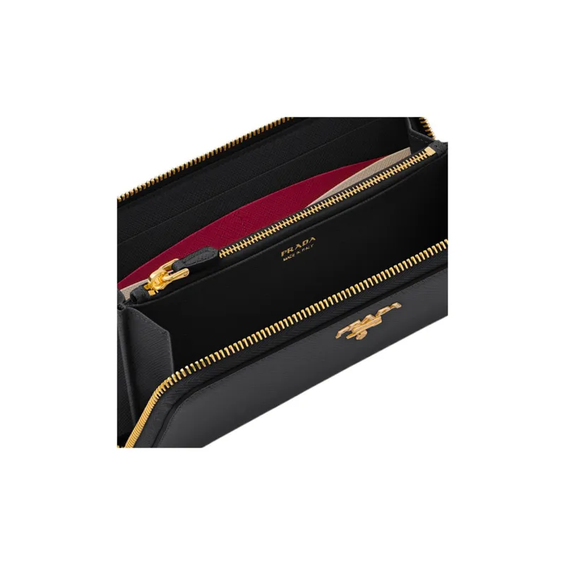 PRADA Leather Wallet Tubas Women's Black & Rose-3