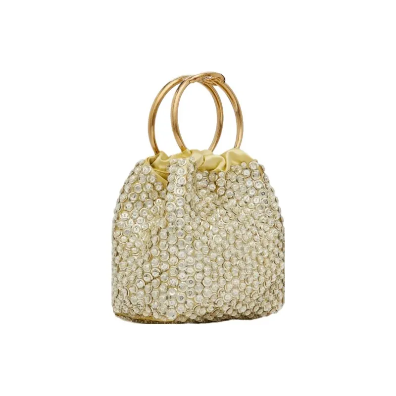 Valentino Embroidery Bucket Bags Handbags Small Size Women's Palladium-Plated Crystal And Gray-1
