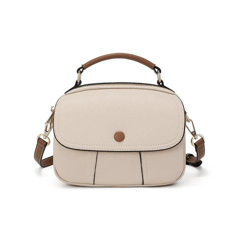 MEXICAN Cow Leather Pandora Bag, One Shoulder Handbag Regular Women's Midnight Black/Almond White/Trench Gray-6