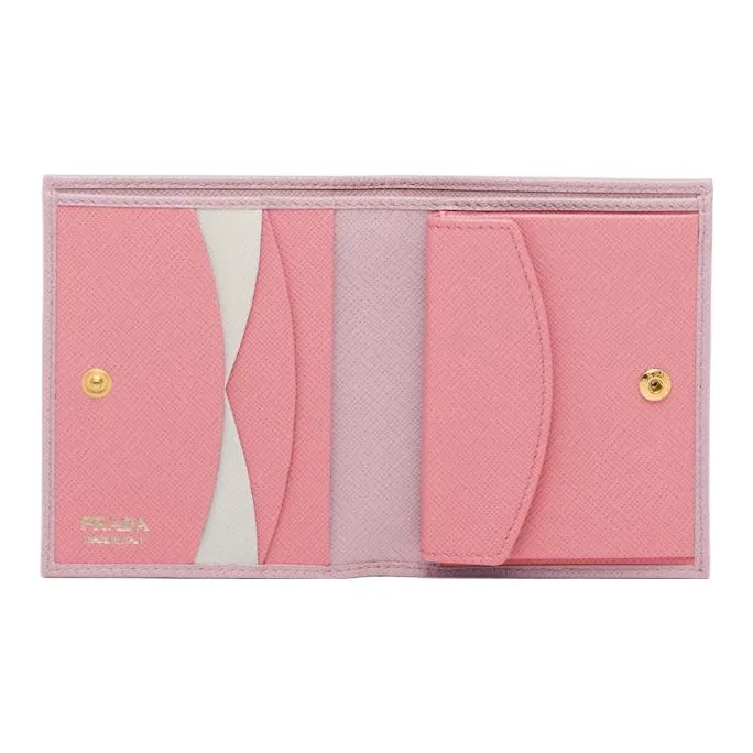 PRADA Leather Card Holder Wallet Small Size Women's Snowflake Gypsum Flower-2