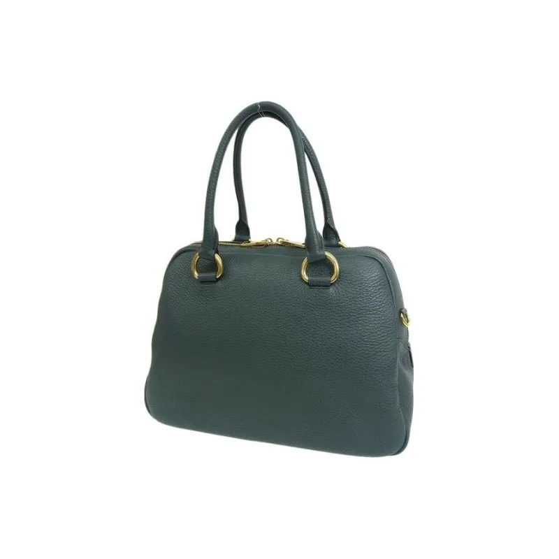PRADA Leather Shoulder Bag Crossbody Bag Handbag Women's Emerald Green-3