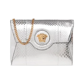 VERSACE La Medusa Genuine Leather Envelope Bag Shoulder Bags Women's Silver