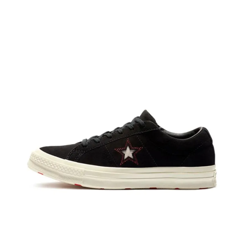 Converse One Star Anti Slip And Wear Resistant Lightweight Low Top Canvas Shoes Unisex Black-0