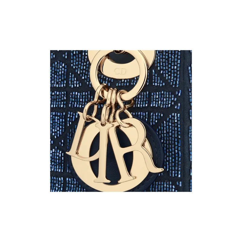 DIOR Lady Dior Cotton Beaded Embroidery Shoulder Bag Crossbody Bag Handbag Mini Women's Deep Sea Blue-5