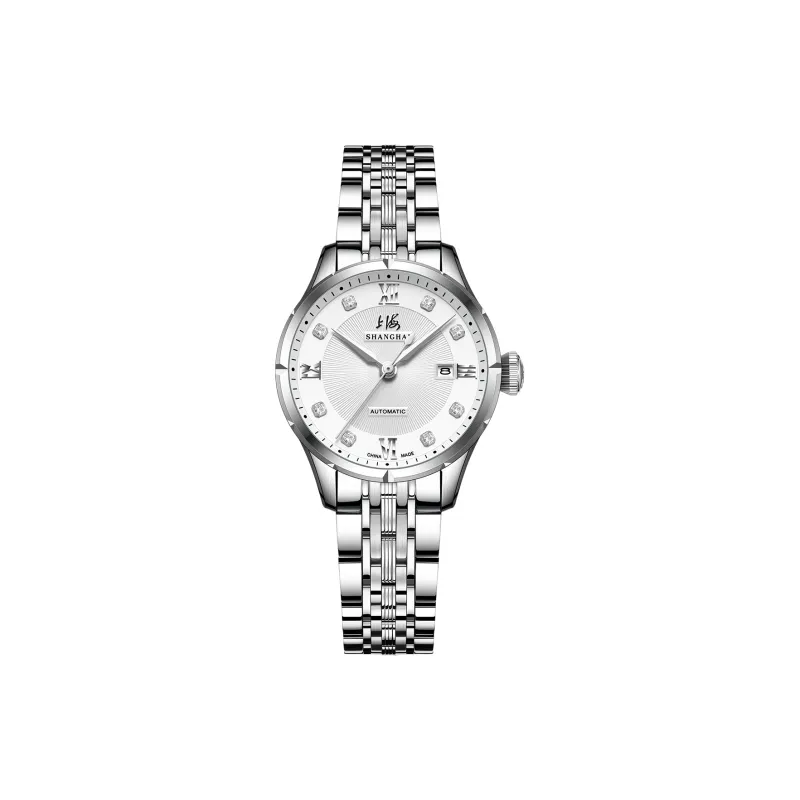 SHANGHAI National Automatic Mechanical Movement Steel Strap Watch Unisex White Dial-24