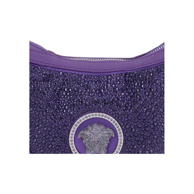 VERSACE La Medusa Satin Fabric One Shoulder Handbags Women's Purple-3