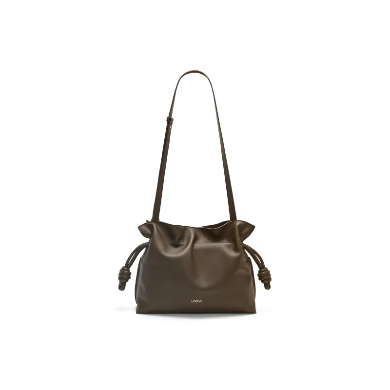 LOEWE Flamenco Nappa Cow Leather One Shoulder Crossbody Clutch Medium Size Women's Chocolate-1