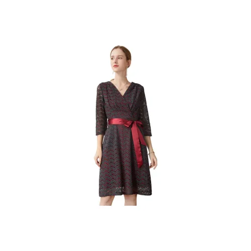 Sanpowa Long-Sleeved Dresses Women's Dark Red