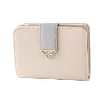PRADA Leather Wallet Women's Beige & Blue