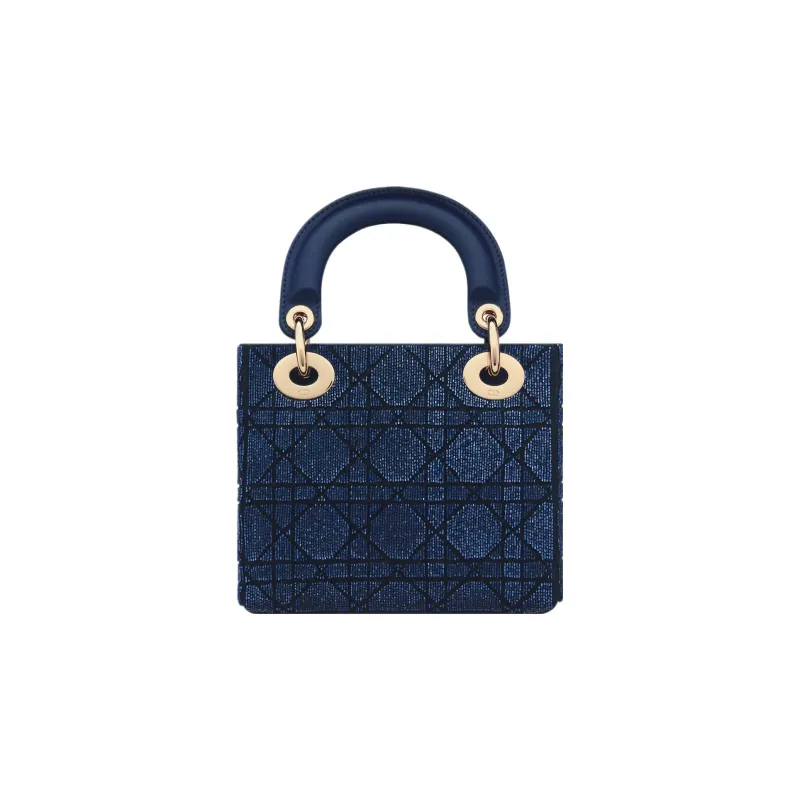DIOR Lady Dior Cotton Beaded Embroidery Shoulder Bag Crossbody Bag Handbag Mini Women's Deep Sea Blue-2