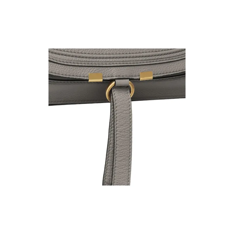 Chloe Marcie Grained Calfskin Shoulder Bag Crossbody Bag Handbag Medium Size Women's Gray-4