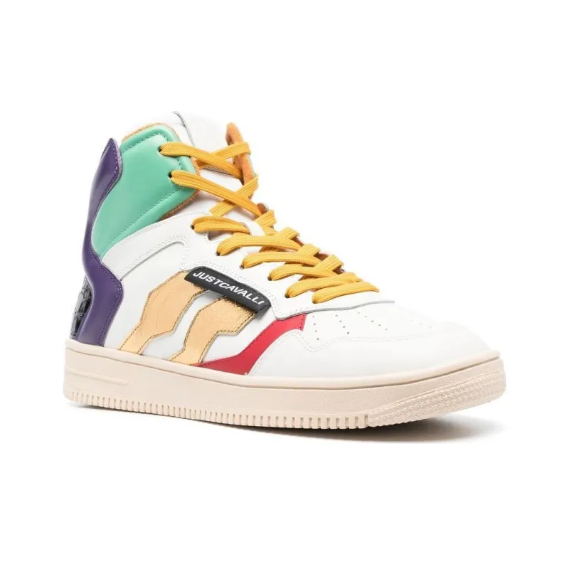 Just Cavalli High-Top Skateboard Shoes Men's White Yellow Purple-2