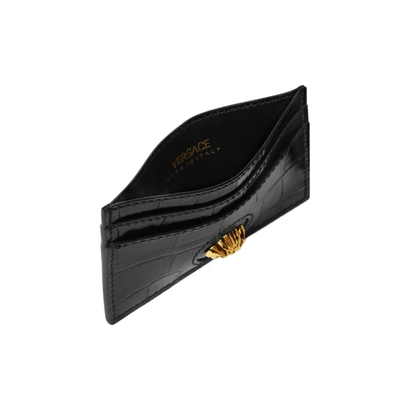 VERSACE Leather Card Holder Wallet Card Clip Regular Men's Black-3