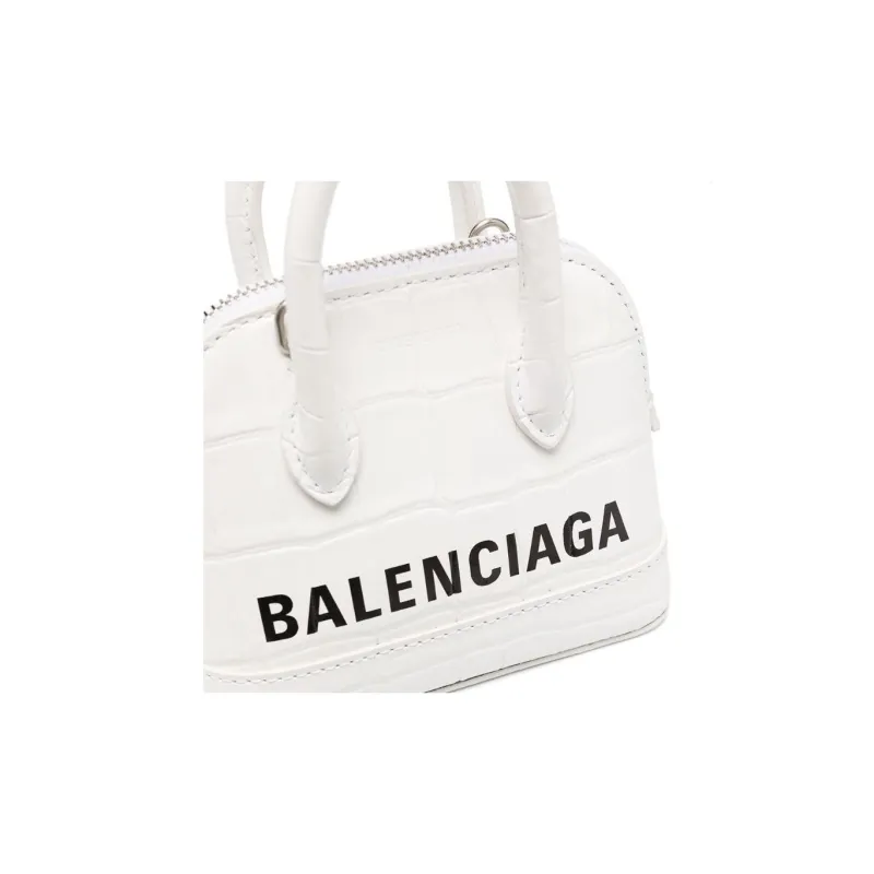 Balenciaga Ville Cow Leather Clutch Handbag Mini Women's White-3