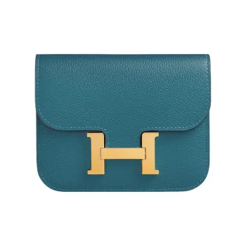 HERMES Constance Slim Evercolor Calfskin Clutch Fanny Pack Wallet Women's D2 NEW BLEU JEAN Denim Blue