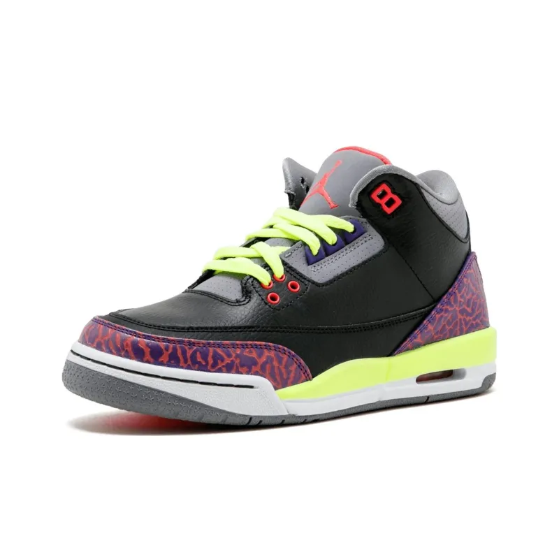 JORDAN 3 Retro Black Atomic Red Volt GS-1